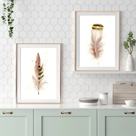 Image of a feather watercolor painting by Shayna Larsen, originals & prints available