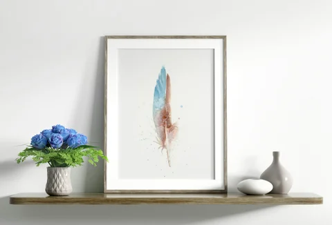 Image of a feather watercolor painting by Shayna Larsen, originals & prints available