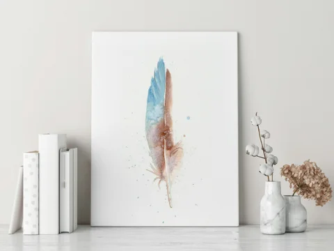 Image of a feather watercolor painting by Shayna Larsen, originals & prints available