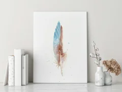 Image of a feather watercolor painting by Shayna Larsen, originals & prints available