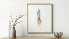 Image of a feather watercolor painting by Shayna Larsen, originals & prints available