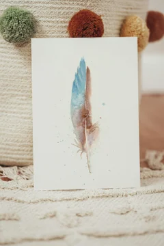 Image of a feather watercolor painting by Shayna Larsen, originals & prints available