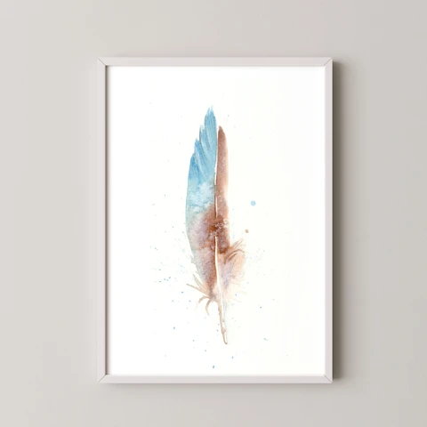 Image of a feather watercolor painting by Shayna Larsen, originals & prints available
