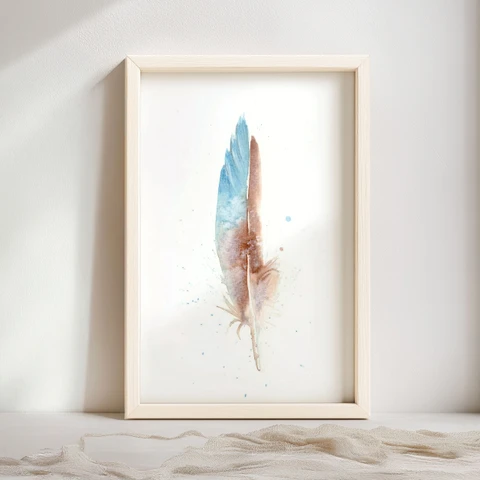 Image of a feather watercolor painting by Shayna Larsen, originals & prints available