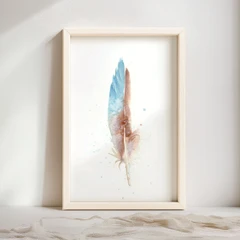 Image of a feather watercolor painting by Shayna Larsen, originals & prints available