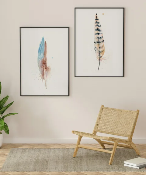 Image of a feather watercolor painting by Shayna Larsen, originals & prints available