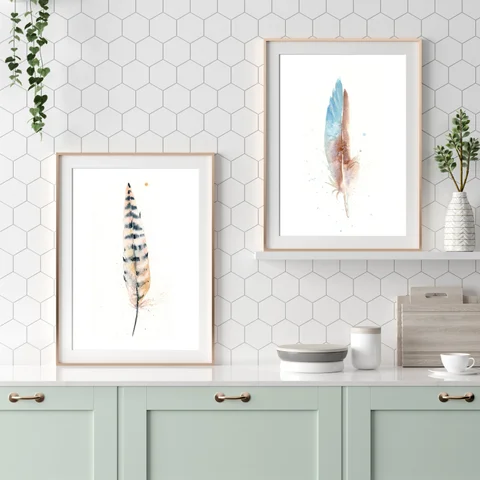 Image of a feather watercolor painting by Shayna Larsen, originals & prints available