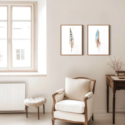 Image of a feather watercolor painting by Shayna Larsen, originals & prints available