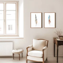 Image of a feather watercolor painting by Shayna Larsen, originals & prints available