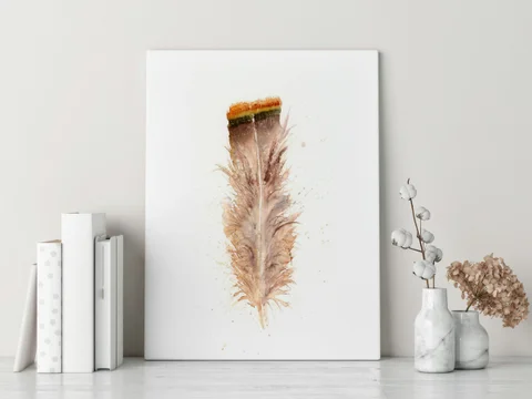 Image of a feather watercolor painting by Shayna Larsen, originals & prints available