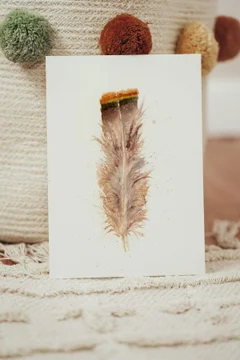 Image of a feather watercolor painting by Shayna Larsen, originals & prints available