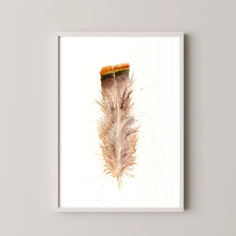 Image of a feather watercolor painting by Shayna Larsen, originals & prints available