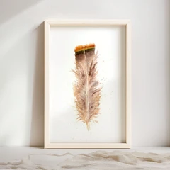 Image of a feather watercolor painting by Shayna Larsen, originals & prints available