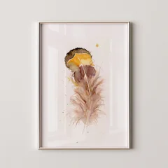 Image of a feather watercolor painting by Shayna Larsen, originals & prints available