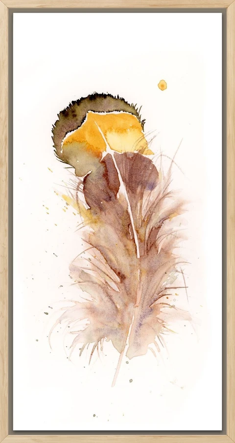Image of a feather watercolor painting by Shayna Larsen, originals & prints available