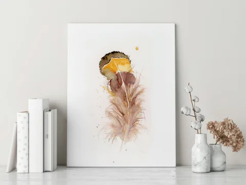 Image of a feather watercolor painting by Shayna Larsen, originals & prints available