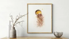 Image of a feather watercolor painting by Shayna Larsen, originals & prints available