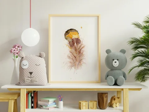 Image of a feather watercolor painting by Shayna Larsen, originals & prints available