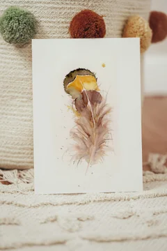 Image of a feather watercolor painting by Shayna Larsen, originals & prints available