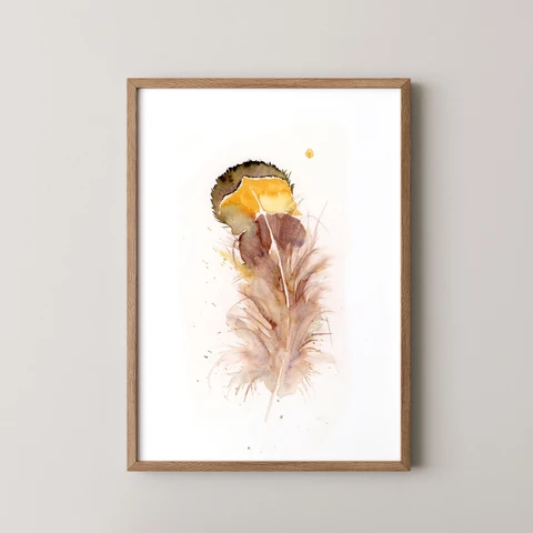 Image of a feather watercolor painting by Shayna Larsen, originals & prints available