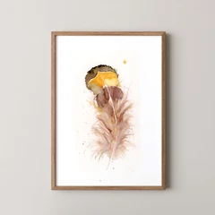 Image of a feather watercolor painting by Shayna Larsen, originals & prints available
