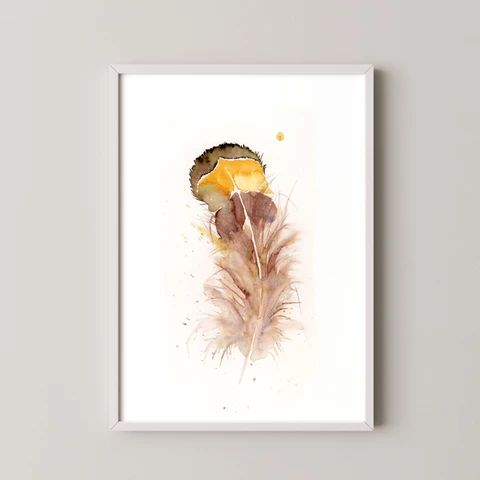 Image of a feather watercolor painting by Shayna Larsen, originals & prints available