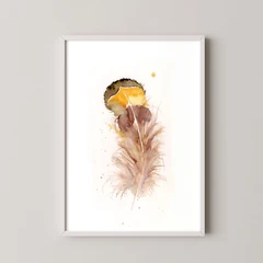 Image of a feather watercolor painting by Shayna Larsen, originals & prints available