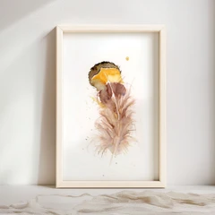 Image of a feather watercolor painting by Shayna Larsen, originals & prints available