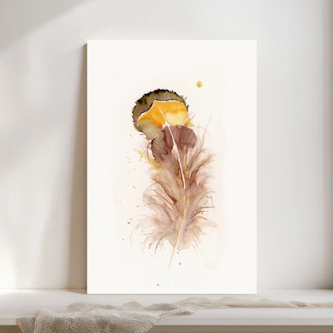 Image of a feather watercolor painting by Shayna Larsen, originals & prints available