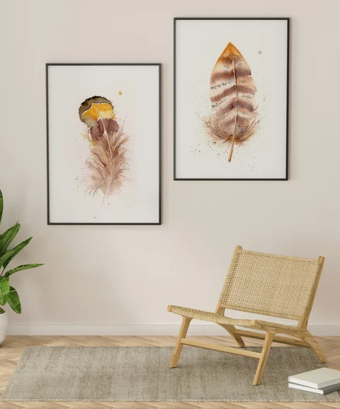 Image of a feather watercolor painting by Shayna Larsen, originals & prints available