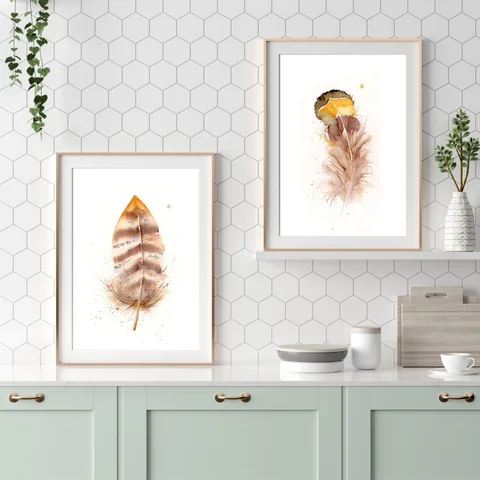 Image of a feather watercolor painting by Shayna Larsen, originals & prints available