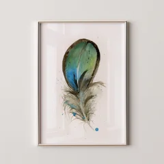 Image of a feather watercolor painting by Shayna Larsen, originals & prints available