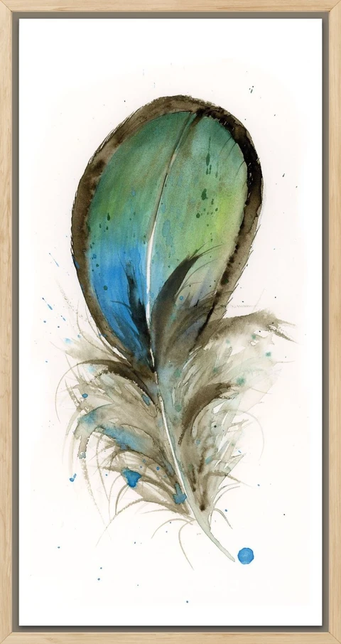 Image of a feather watercolor painting by Shayna Larsen, originals & prints available