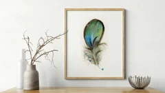 Image of a feather watercolor painting by Shayna Larsen, originals & prints available