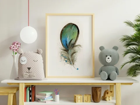Image of a feather watercolor painting by Shayna Larsen, originals & prints available