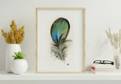 Image of a feather watercolor painting by Shayna Larsen, originals & prints available