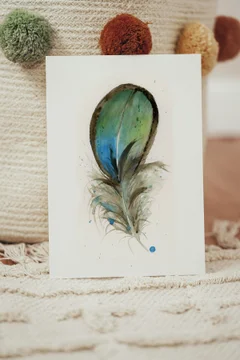 Image of a feather watercolor painting by Shayna Larsen, originals & prints available