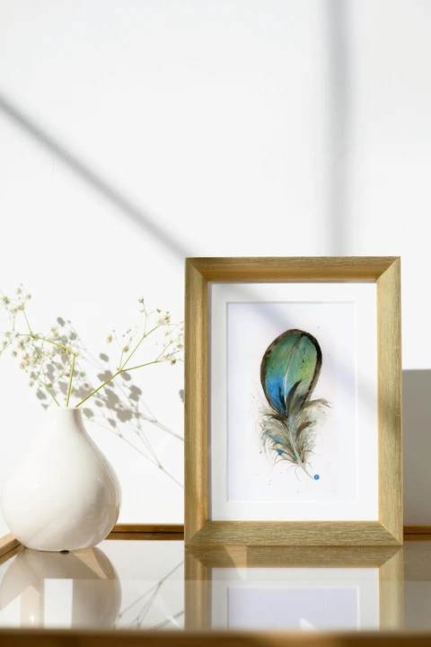 Image of a feather watercolor painting by Shayna Larsen, originals & prints available