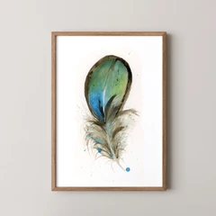 Image of a feather watercolor painting by Shayna Larsen, originals & prints available