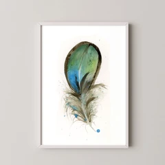 Image of a feather watercolor painting by Shayna Larsen, originals & prints available