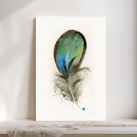 Image of a feather watercolor painting by Shayna Larsen, originals & prints available