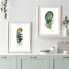 Image of a feather watercolor painting by Shayna Larsen, originals & prints available