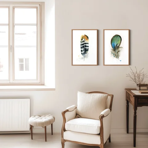 Image of a feather watercolor painting by Shayna Larsen, originals & prints available