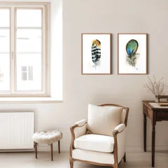 Image of a feather watercolor painting by Shayna Larsen, originals & prints available