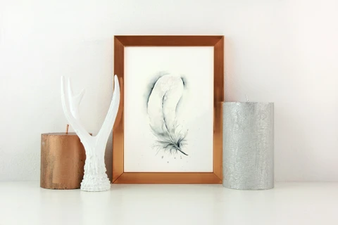 Image of a feather watercolor painting by Shayna Larsen, originals & prints available