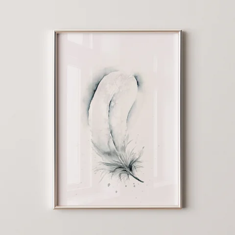 Image of a feather watercolor painting by Shayna Larsen, originals & prints available