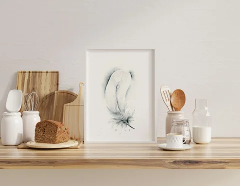Image of a feather watercolor painting by Shayna Larsen, originals & prints available