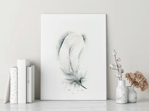 Image of a feather watercolor painting by Shayna Larsen, originals & prints available