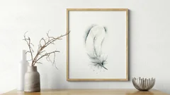 Image of a feather watercolor painting by Shayna Larsen, originals & prints available