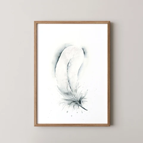 Image of a feather watercolor painting by Shayna Larsen, originals & prints available